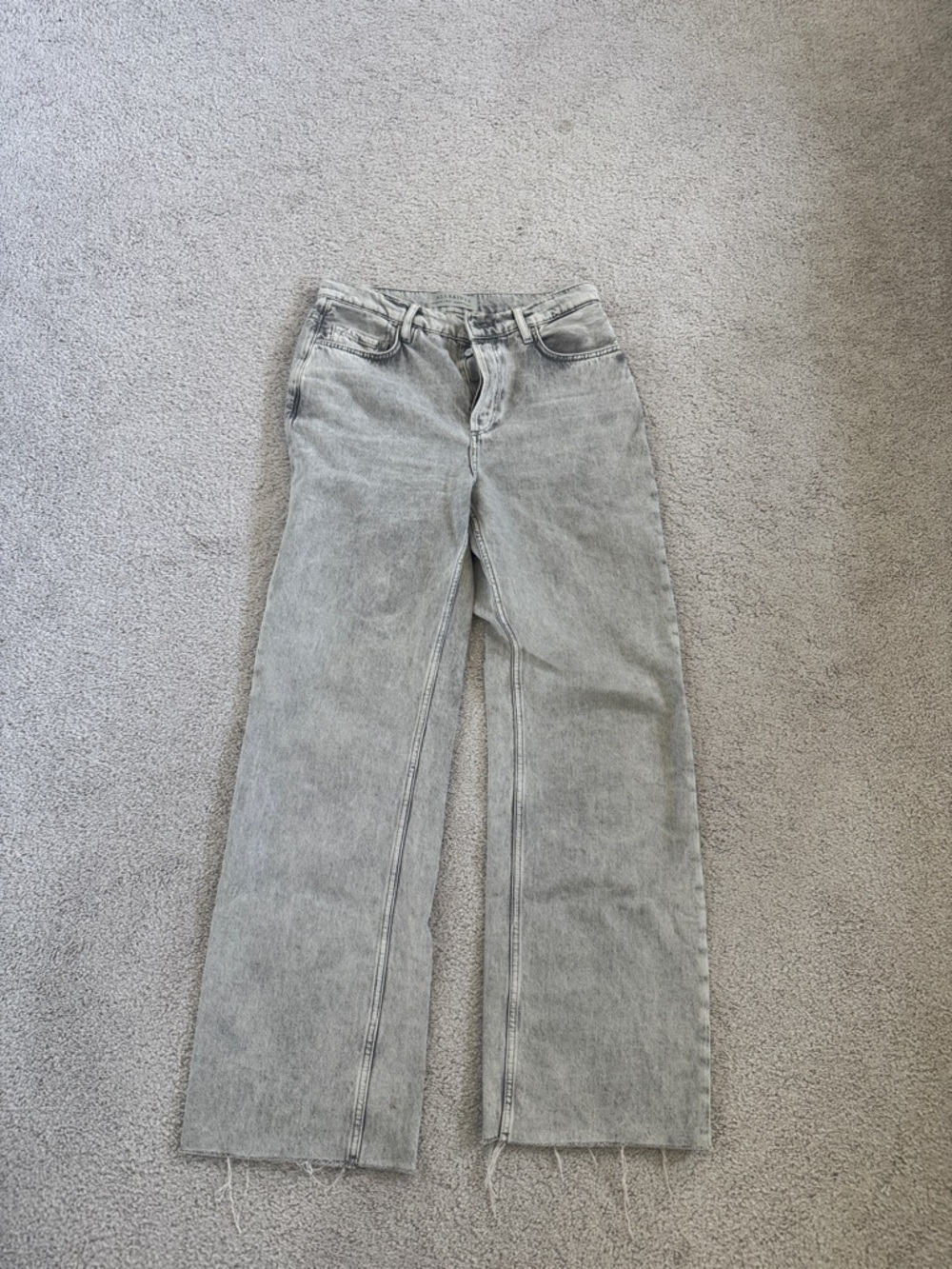 AllSaints Light Gray High-Rise Button-Fly Jeans
